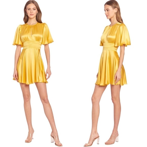 Amanda Uprichard | NWT Silk Raya Mini Dress in Honey - Size Medium - Picture 1 of 8